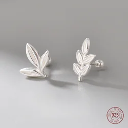 925 Sterling Silver Leaf Asymmetry Stud Earrings for Women Korean Fashion Plant Girl Earring Anniversary Party Jewelry Wholesale