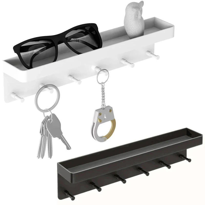 Key Holder for Wall Decor Mail Shelf Organizer Tableware Hanger Wall Mounted with 6 Hooks Storage Rack for Kitchen Bathroom