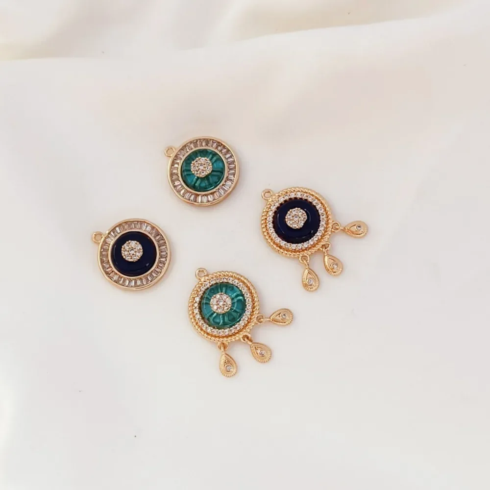 قلادة شرابة على شكل عين تركية من زجاج الزركون الثلاثي مطلية بالذهب عيار 14 قيراط، قلادة إكسسوارات للقلادة ذاتية الصنع