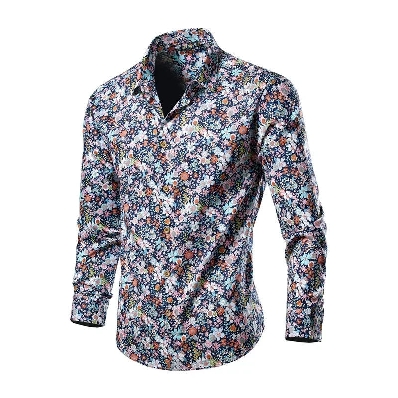 Casual Blouse Homme Baroque Banquet Shirt Paisley Men Shirt Luxury Korean Mens Long Sleeve Print Shirts Men Slim Fit