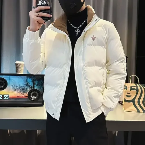 남성용 슬림핏 퀼트 패딩 재킷, 단색 따뜻한 노벨티, 저렴한 옷, 세련된 겨울 코트 제공, 미적 작업 