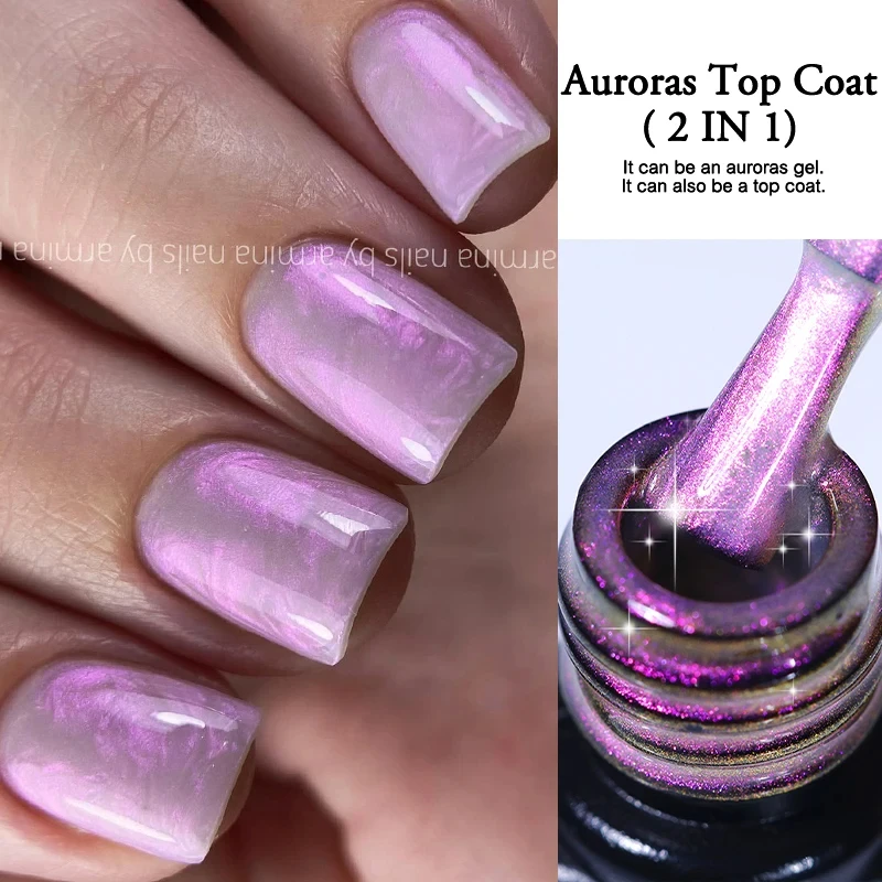 LILYCUTE 2 In 1 Aurora Top Coat Sparking Gel Nail Polish Semi Permanent UV Gel Function Top Coat Soak Off UV LED Nail Art Vernis