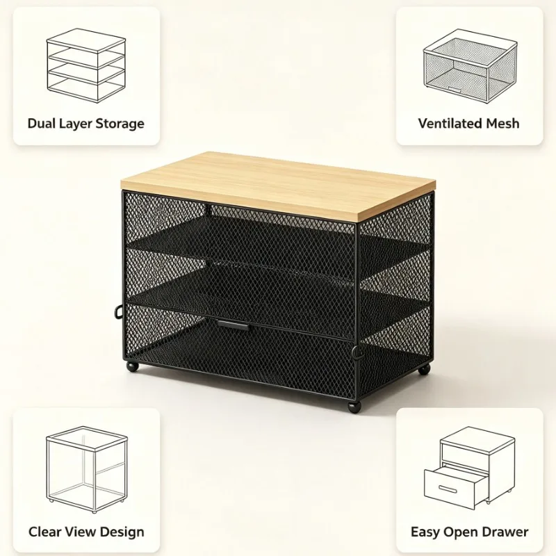 Mesh Cover With 3 Tier Storage For Kitchen Table Anti Fly Dust Proof Dish Rack Organizer