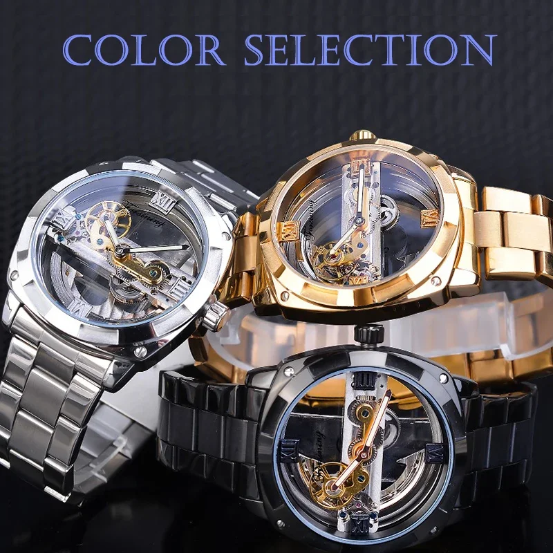 Forsining Top Brands Fashion Casual Mechanical Men Watch Skeleton Hollow Out Business Stainless Male Wristwatch Lover Watches