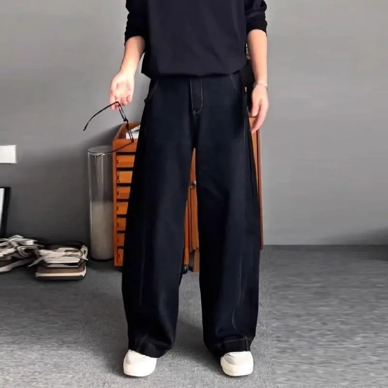 

Baggy Black Denim Jeans for Men High Waist Wide Leg Streetwear Pants