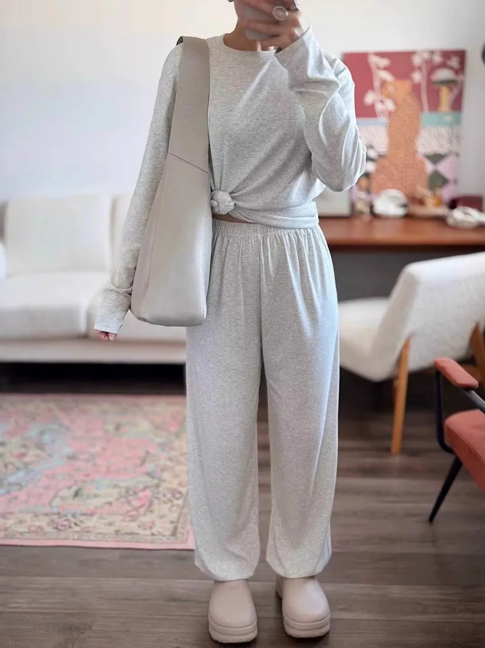 Casual Loose Women's Long Sleeve round Neck Two-Piece Set Fashionable Spring Autumn Outfit Comfortable Breathable Clothing