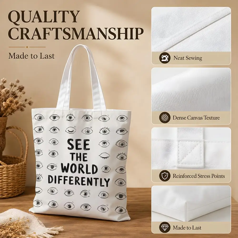 I Can Change Your Vision Storage Bags Canvas Tote Bag Women Large Capacity Reusable Shopping Shoulder Bag Daily Handbag