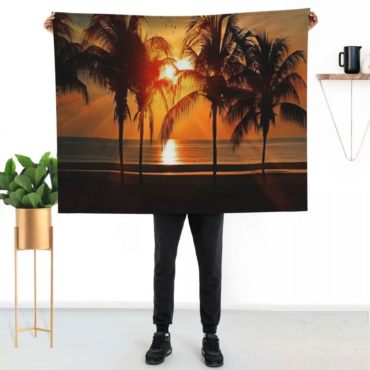 

DI COLLECTION-SUNRISE OVER TROPICAL BEACH PALM TREE OCEAN Throw Blanket Warm Comfortable Blanket Gift for Parents Friends