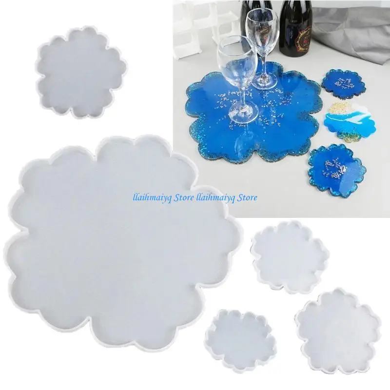 573B 5x Flower Resin Molds Flower Epoxy Resin Casting Silicone Molds for DIY Resin Craft Cup Mat Serving Tray