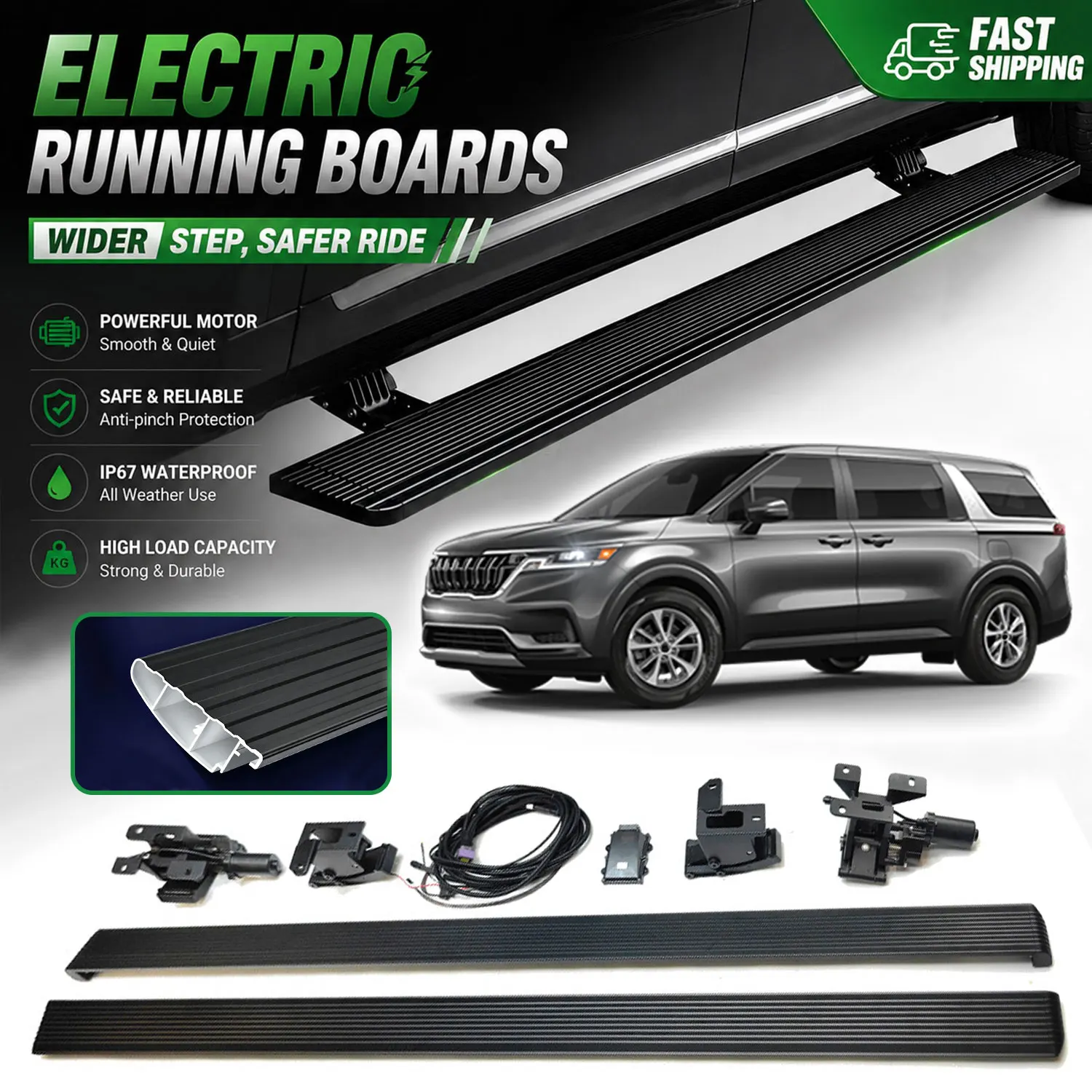 Fits KIA Carnival 2021-2026 Power Running Boards Extra Wide Pedal Electric Retractable Side Steps Aluminum Nerf Bars