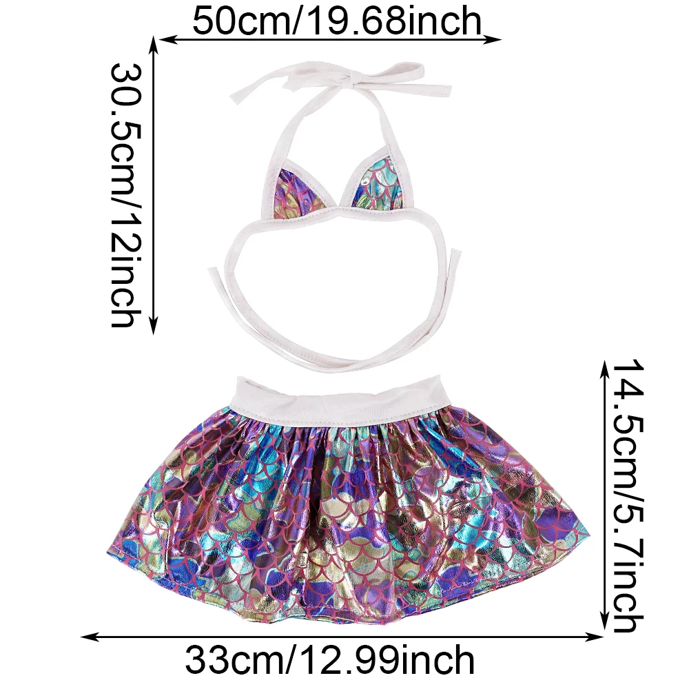 Pink Bows Swimsuit Fish Scale Style For 43Cm Baby Items&18Inch American Doll Girl,Generation Born Baby Accessories Doll Clothes