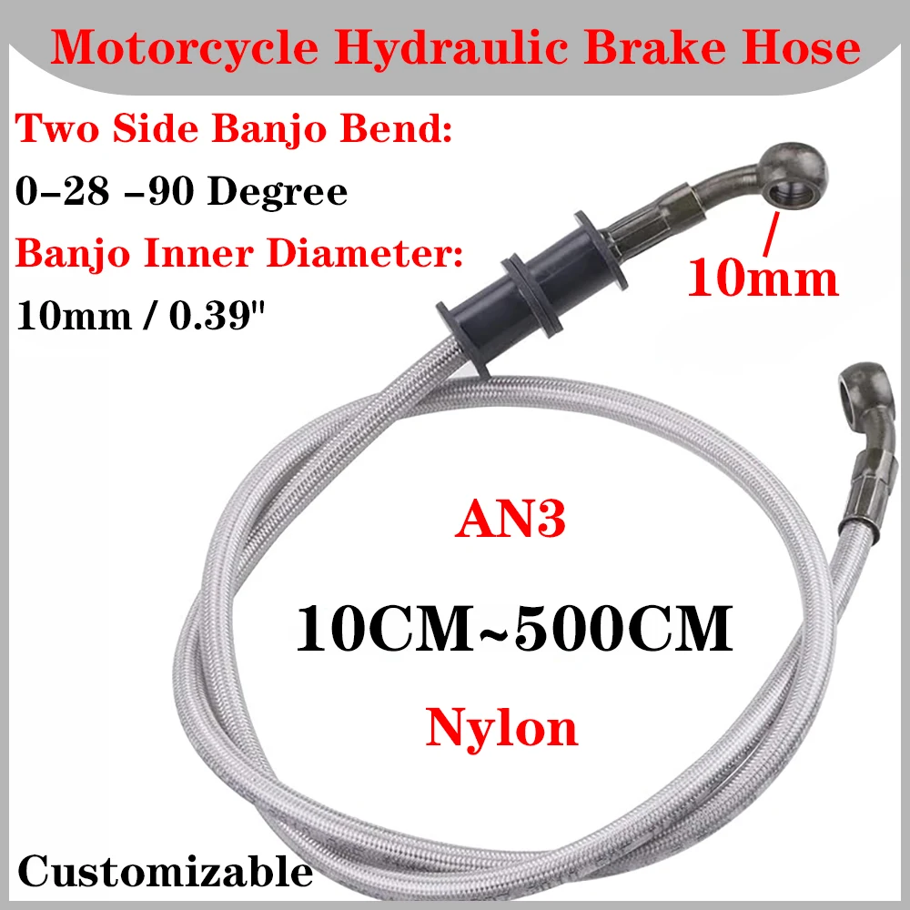 10mm Banjo Nylon Silver Motorcycle Braided Steel Brake Oil Hose Line Pipe Silver Brake Line Pipe Brake Oil Hose Line Pipe0.1M‑5M