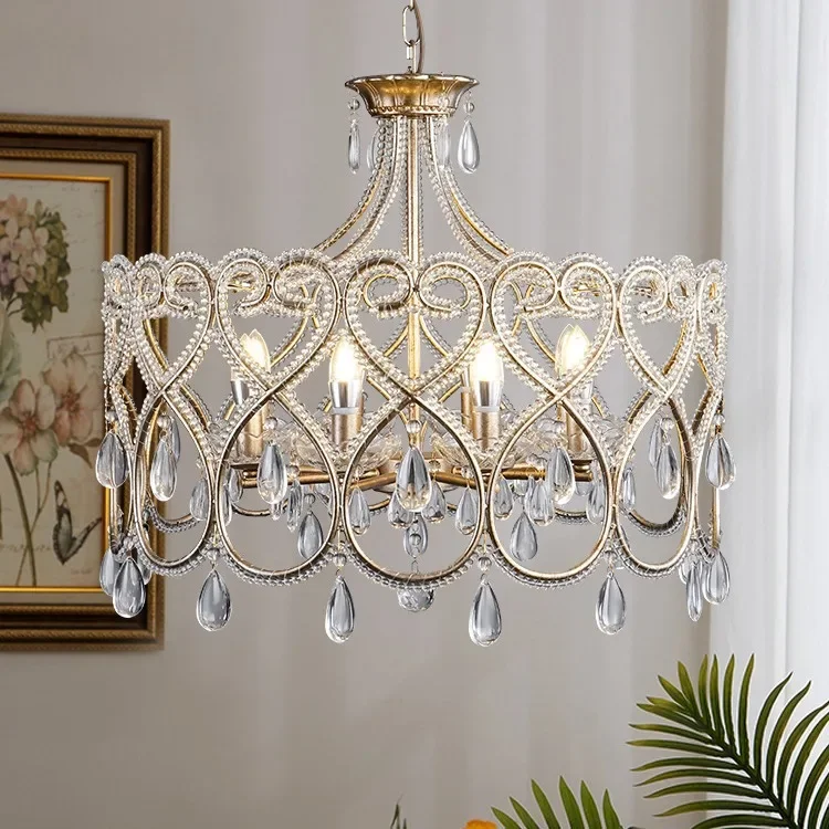 

Bedroom, living room light, American dining room light, heart-shaped creative French pre-owned crystal chandelier