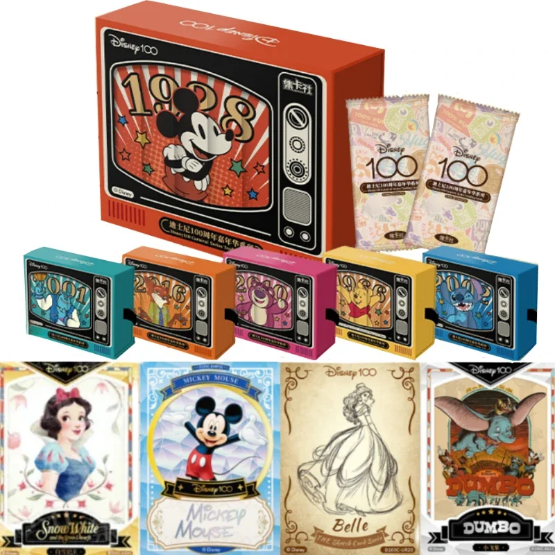 Original Disney 100 Carnival Series Trading Cards for Children Mickey Friends Zootopia Stitch Bear Collection Card Kids Toy Gift