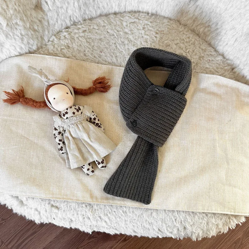 NEW Korean Cross Neck Scarf  Snap Button Design for Babies Kids Casual Solid Color Fashion Thermal Loop Scarf  Toddler (Age 2-5)