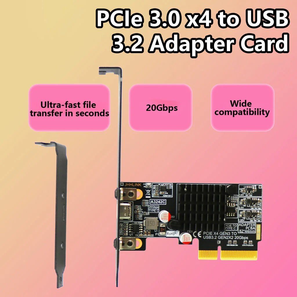 PCIe 3.0 X4 auf USB 3.2 Gen2x2 Typ-C-Erweiterungskarte, 20 Gbit/s-Adapter für externe NVMe-SSDs, kompatibel mit ATX- und SFF-Gehäusen. – Detail 1