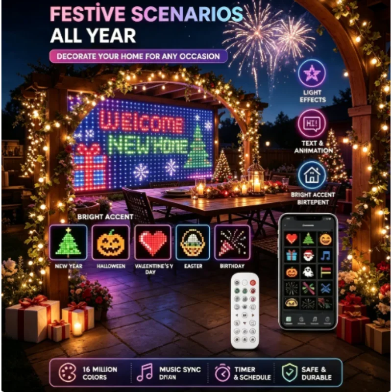 400LEDs Smart LED String Lights Curtain Garland Bluetooth APP Control Christmas DIY Picture Display Party Wedding Decor