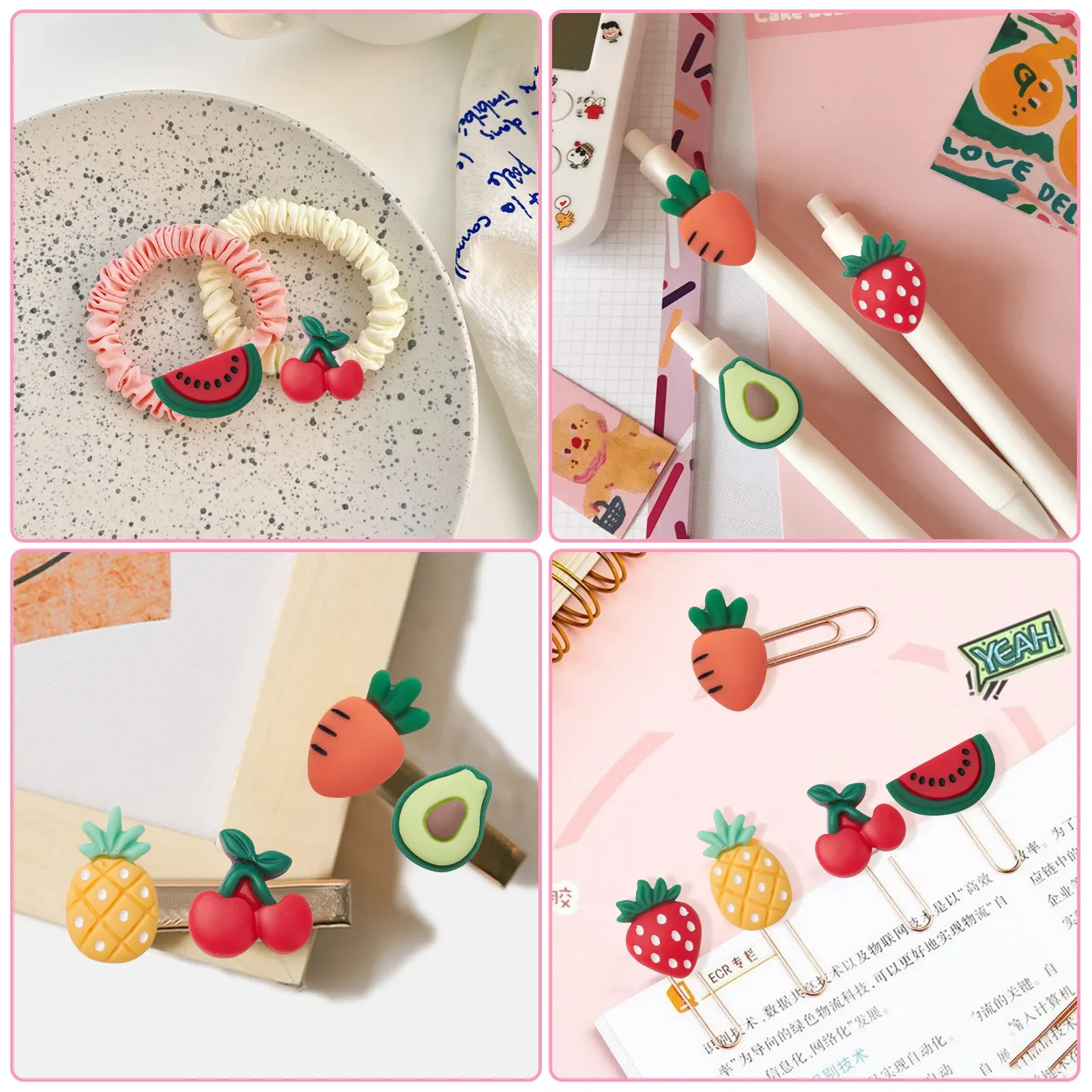 100Pcs 6 Styles Resin Fruit Flatback Charms Opaque Resin Cabochons Strawberry Avocado Cherry Embellishments for DIY Craft Making image 6