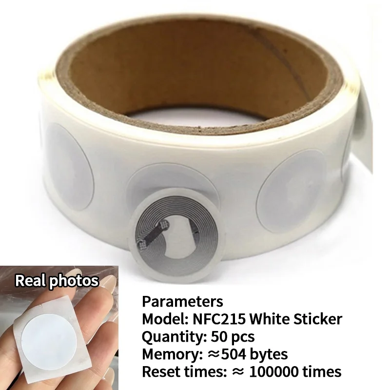 Ntag215 zelfklevende NFC-labeltagsticker 13,56 MHz ISO14443A wit universeel 215 RFID-telefoon beschikbaar zelfklevend label