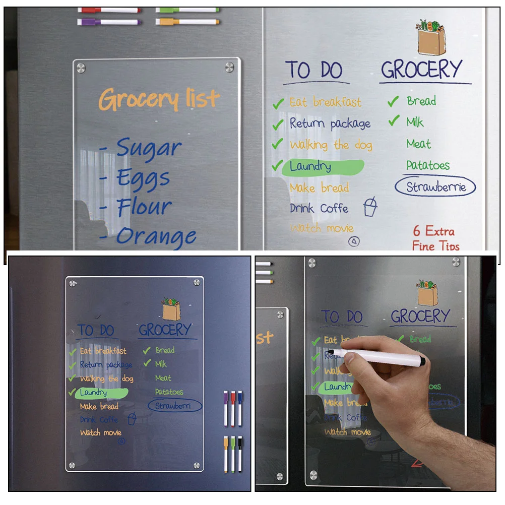 Acrylplatte, durchsichtig, trocken abwischbar, Tafelmagnete, Kühlschrankkalender, magnetischer Einkaufslistenblock für den Kühlschrank