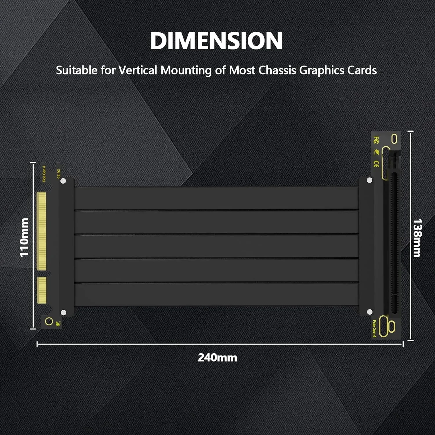 PCI-E 4.0 Riser Cable, PCIe 4.0 x16 600mm High Speed Flexible Extender Card Extension Port 90 Degree Adapter, TPE Cable Sleeves - Image 3