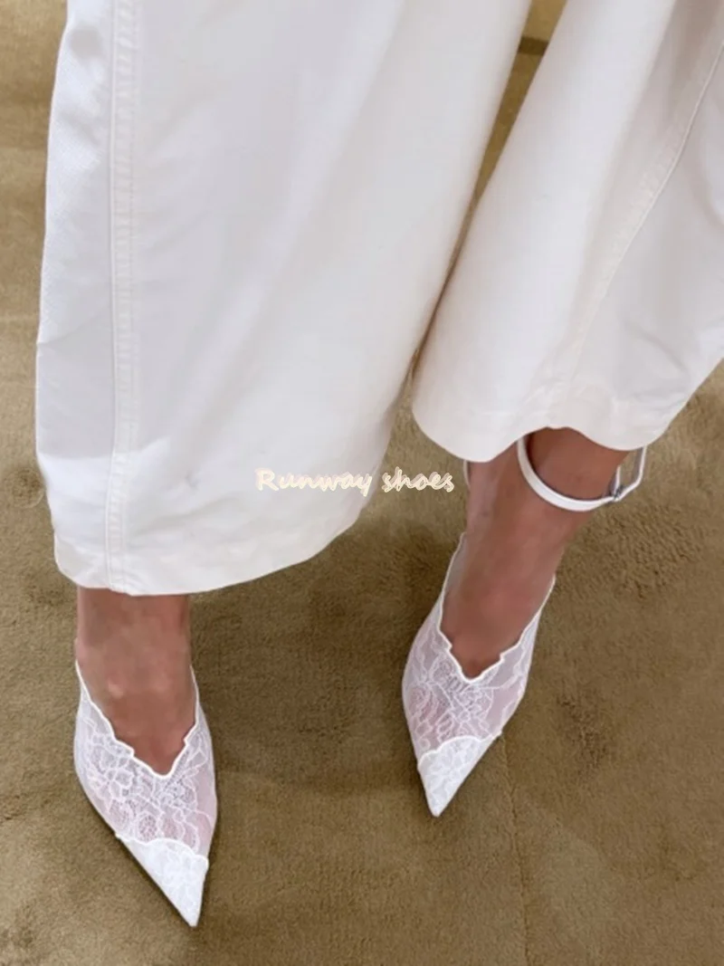 

Pointed Color Blocking Lace is Breathable Women's Wedding Shoes Mesh One-strip Stilettos Luxury Women's Shoes Shallow Banquet Sh