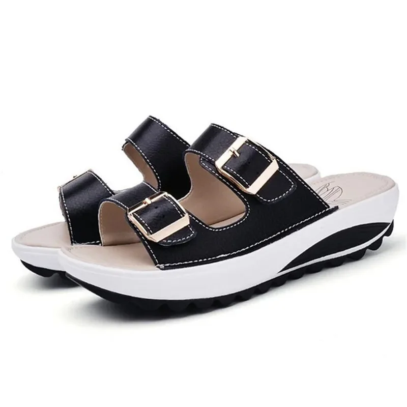 MVVJKE Plus Size 35-42 Hot New Summer Woman Beach Slippers Sandals Casual Double Buckle Clogs Sandalias Women Slip on Flip Flop