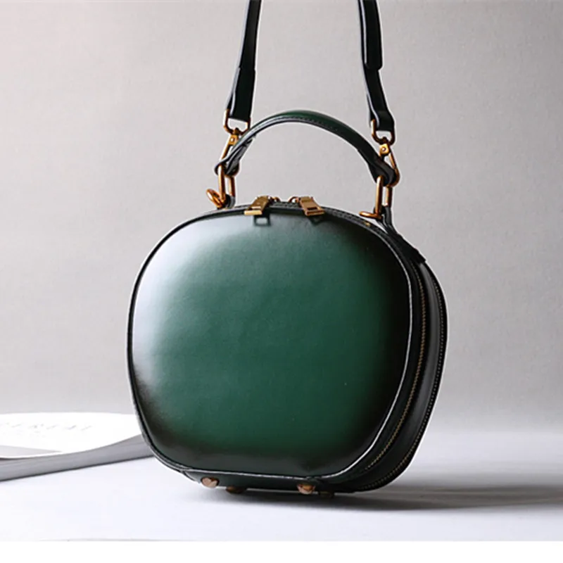 Cowhide bag 2024 new leather female retro apple bag single shoulder crossbody portable fashion small round bags