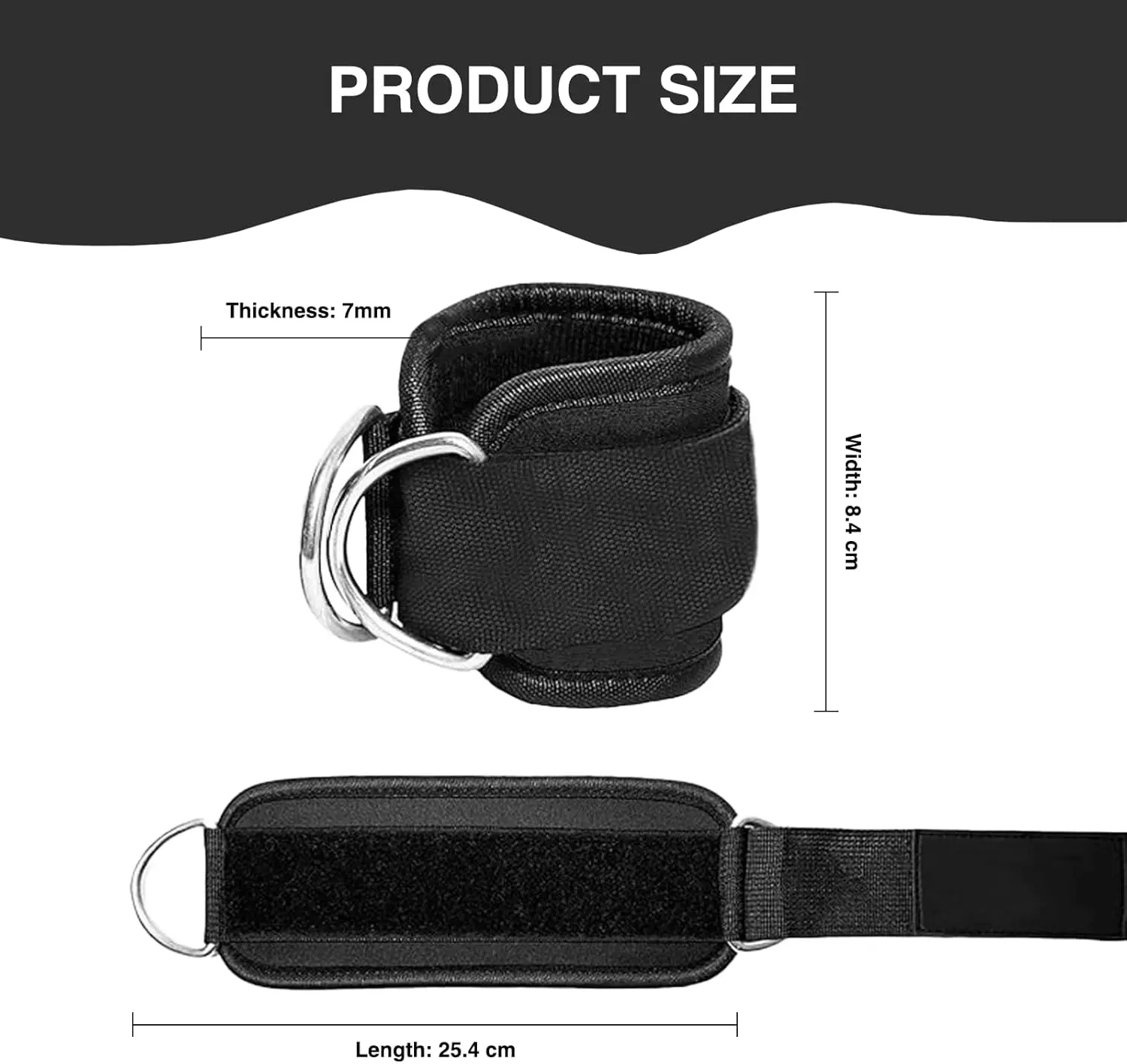 2 Pcs Wrist Cuffs Lifting Straps with D Rings for Cable Machine, Adjustable Gym Weightlifting Straps