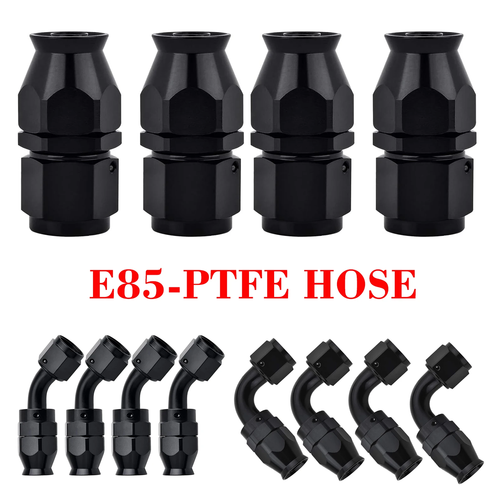 

AN3 AN4 AN6 AN8 AN10 AN12 AN16 AN20 E85-PTFE Fuel Swivel Hose End Fitting Aluminum Accessories Adaptor 0/45/90/180Degree Black
