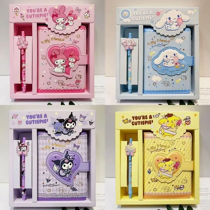 

MINISO Children Kawaii Cinnamoroll Anime Notebook Cute My Melody Kuromi Ledger Set Student Magnetic Buckle Notepad Gifts Toys