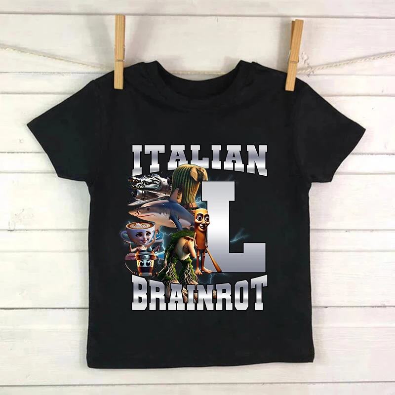 อิตาเลี่ยน Brainrot เด็กฤดูร้อนผ้าฝ้าย TEE Tung Tung Tung Sahur เสื้อยืดแขนสั้นเสื้อผ้าเด็ก Meme ตลกน่ารัก TOP ของขวัญ