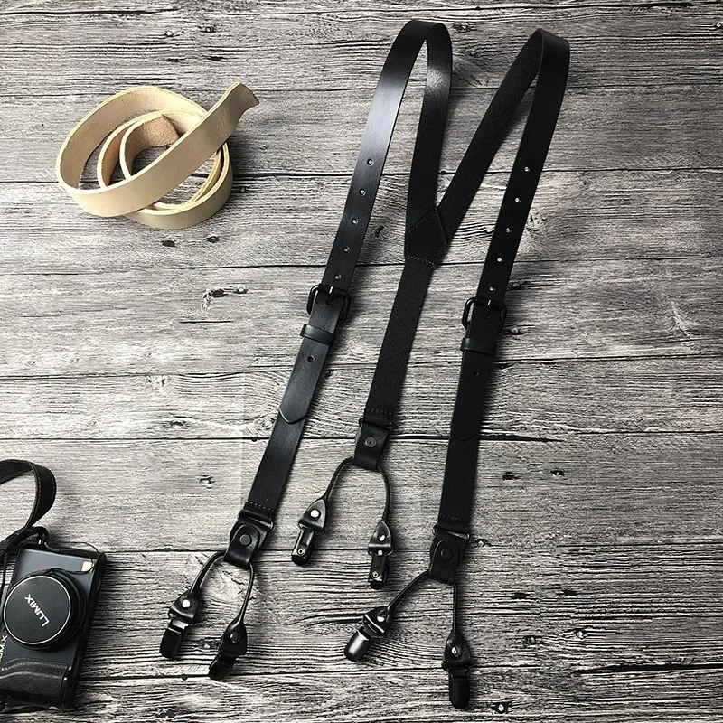 2.4*120Cm Vintage Leather Suspenders Men 4 Clips Y-Back Adjustable Suspenders Women's Pants GUCUANNVIC Men Suspenders Pants