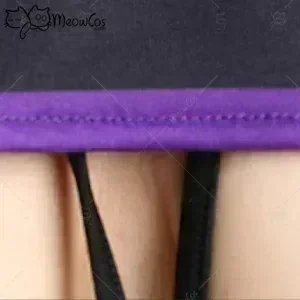 Meowcos-lencería Sexy para mujer, Top corto a rayas eróticas y bragas, conjunto púrpura con medias de rejilla y corsé, disfraz de Cosplay