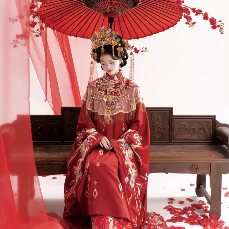 Vêtements de cérémonie Hanfu de style chinois sur mesure, tenue de grillage, vêtements rouges lourds