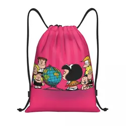 Kawaii Cartoon Mafalda Drawstring Backpack Women Men Gym Sport Sackpack Foldable Training Bag Sack