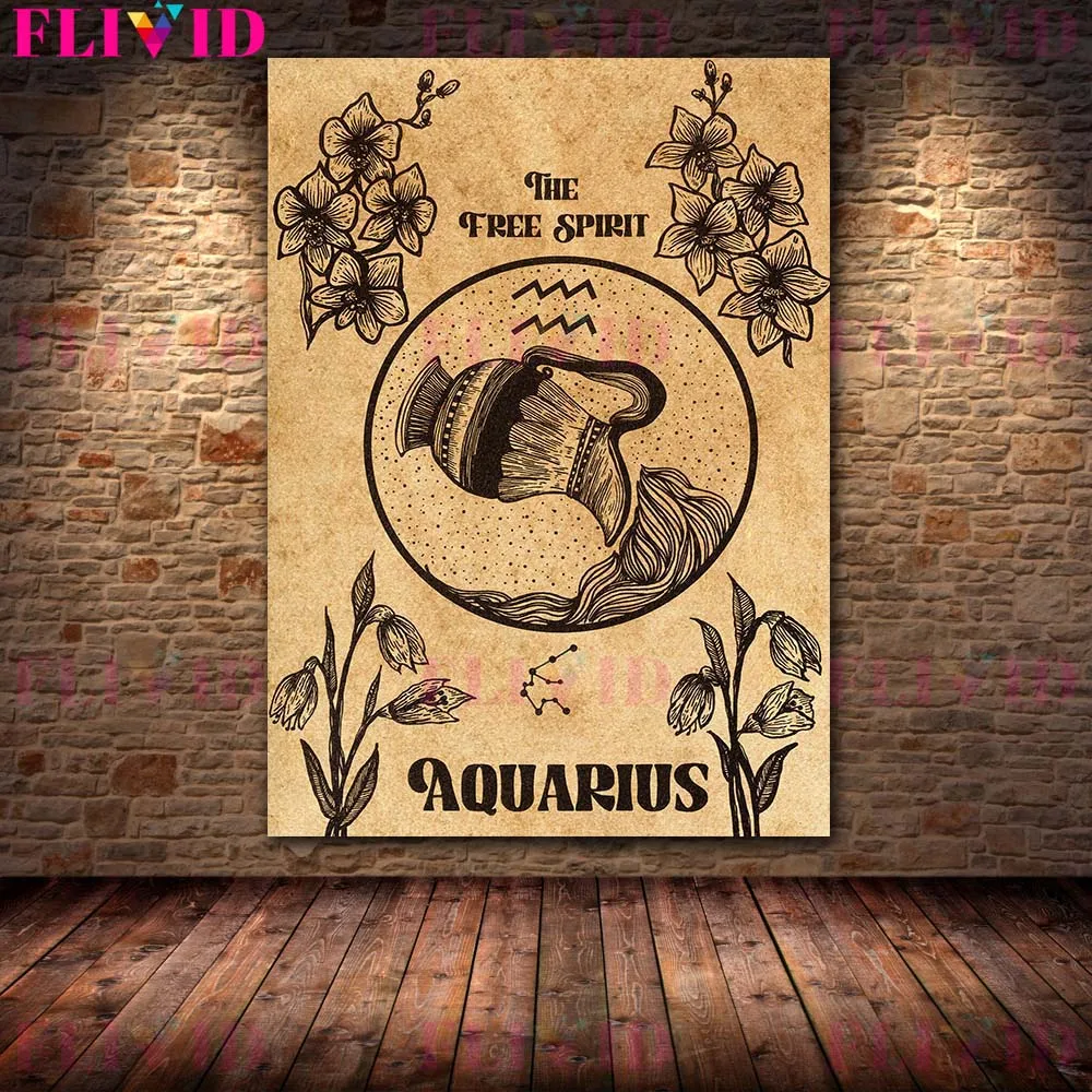 ليو ، الجدي ، السرطان ، الدلو زودياك ستار تسجيل دوت العمل طباعة التنجيم خمر الفن طباعة السحر المشارك طباعة ديكور جدار الفن #2