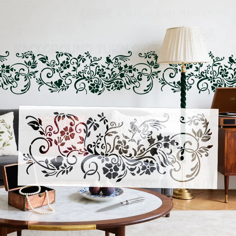 57cm - 114cm Wall Stencil For Painting Customize Plaster Template To Paint Furniture Makers Decor Border Bird Grass Flower S662