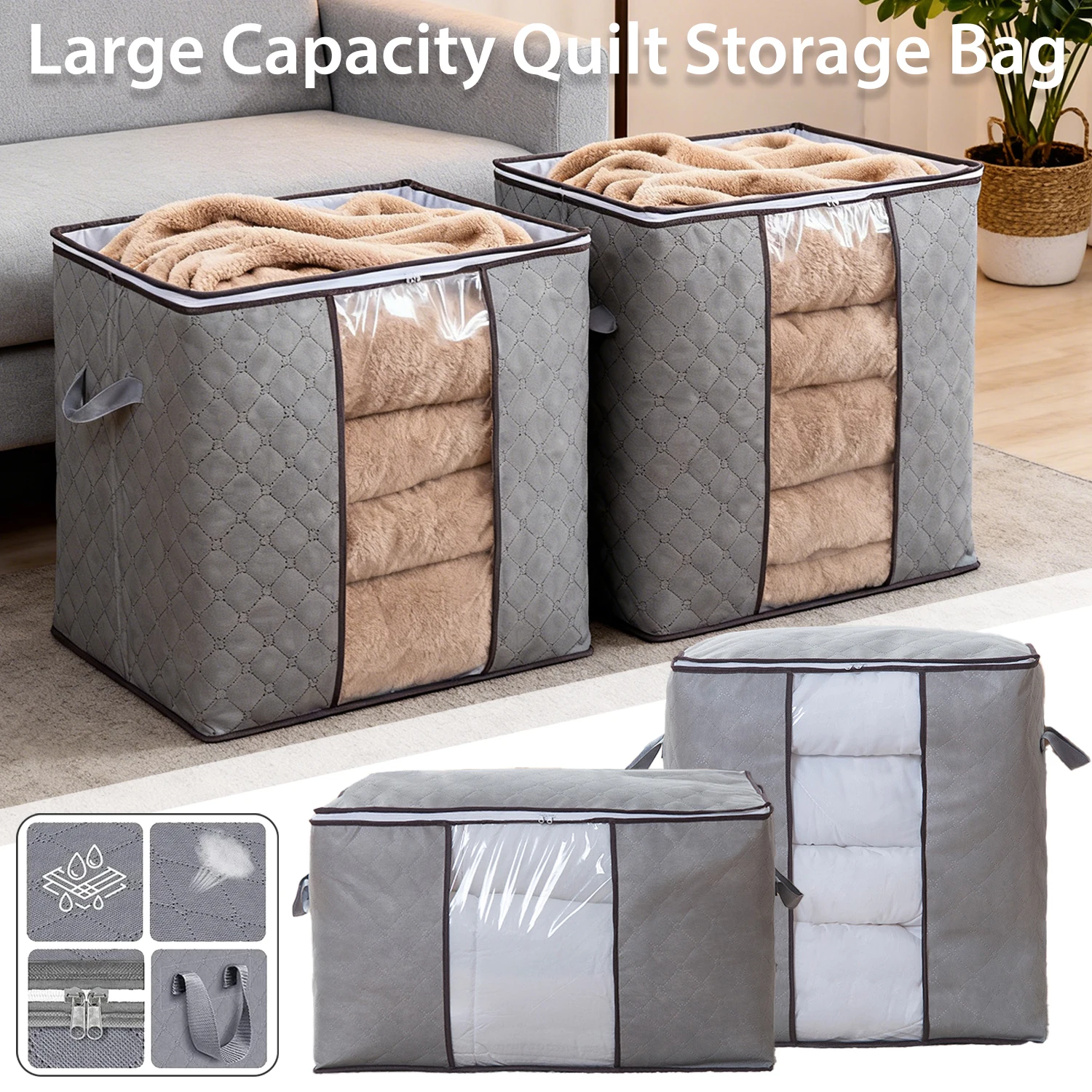 

1PC Foldable Storage Bag Clothes Organizer Waterproof Oxford Clear Window Clothing Wardrobe Organizer Home Non Woven Storage Box