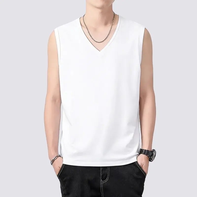Men's Liquid Ammonia Treated Sleeveless Tank Top V Neck Solid Color Summer Thin Vest Casual Loose Fit Undershirt