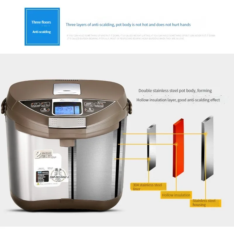 Bollitore intelligente per uso domestico a doppia banca e doppia temperatura con bollitore termostatico integrato in acciaio inossidabile 6L
