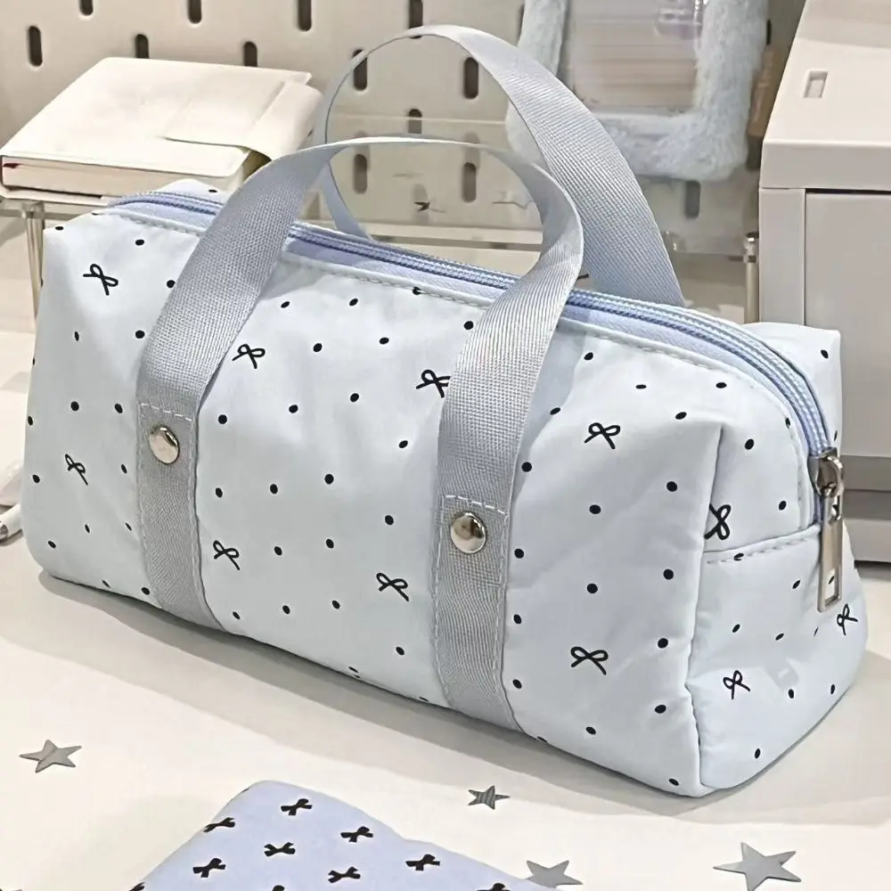 

Blue Polka Dot Pencil Case Multi-functional Large-capacity Stationery Bag Bow Pattern Stationery Organizer Students Gift