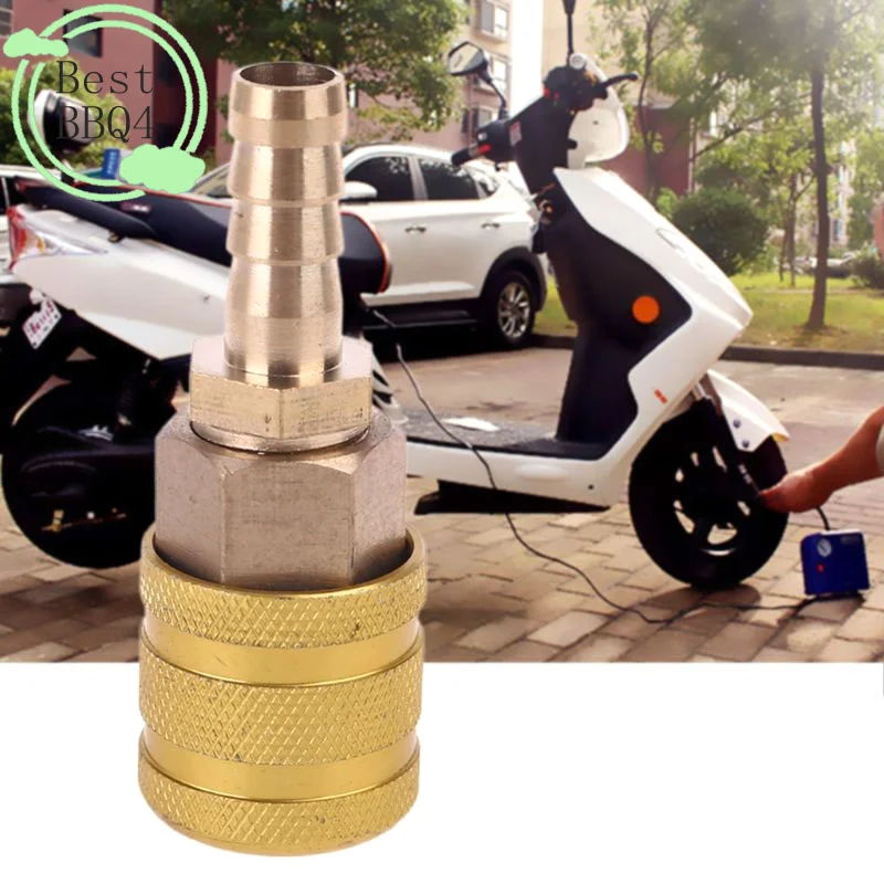 (BBQ4) Conector de latón macizo de 6/8 mm para válvula de neumático de coche, pinza para boquilla de bomba, adaptador de inflador de aire para bicicleta y motocicleta