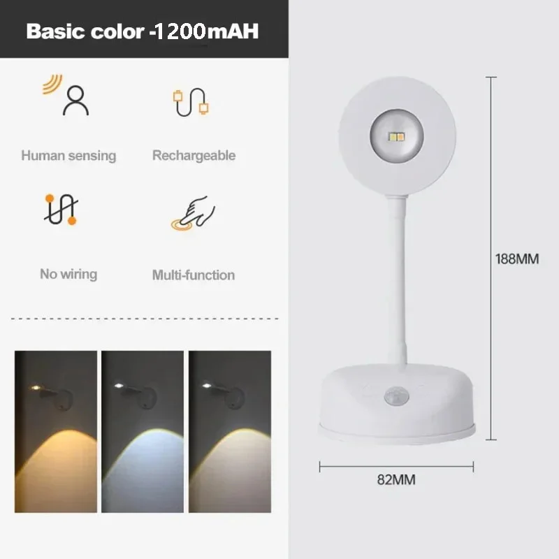 HPH USB Oplaadbare Intelligente Bewegingsgevoelige Draadloze Wandlamp Dimbare LED-Spotlight voor het Verlichten van Schilderijen en Foto's