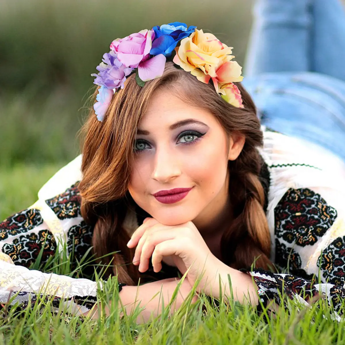 Simulation Rose Flower Headband for Women and Men Lightweight Comfortable Exquisite Detail Adorable Halloween Carnival