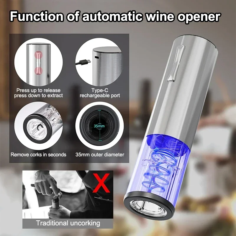 Electric Wine Bottle Opener Aerator Automatic Red Wine Corkscrew Rechargeable Opener Wine Lover Kitchen Gadgets