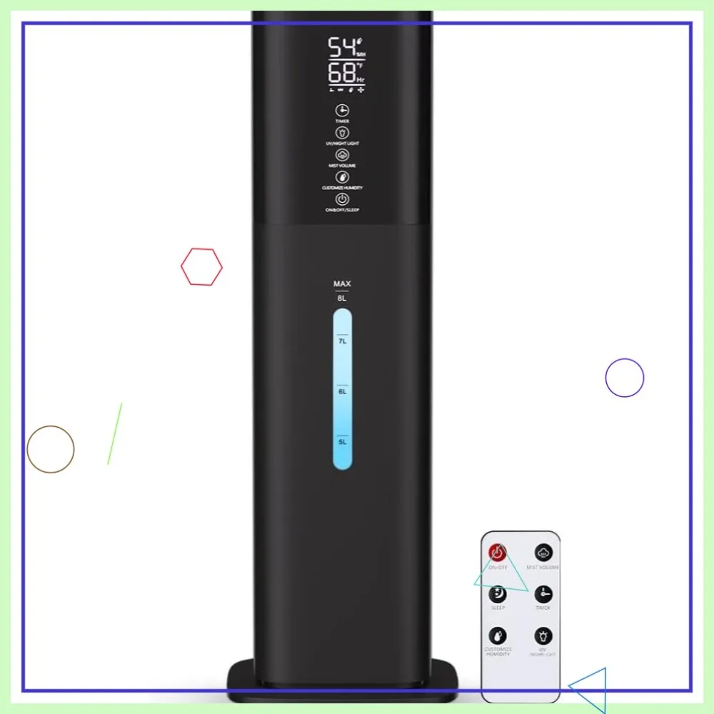 

8L Cool Mist Humidifier for Large Room, 7 Colors Light, 3 Speed Quiet, 360° Nozzle, Timer & Aroma Box for Home Plant Baby