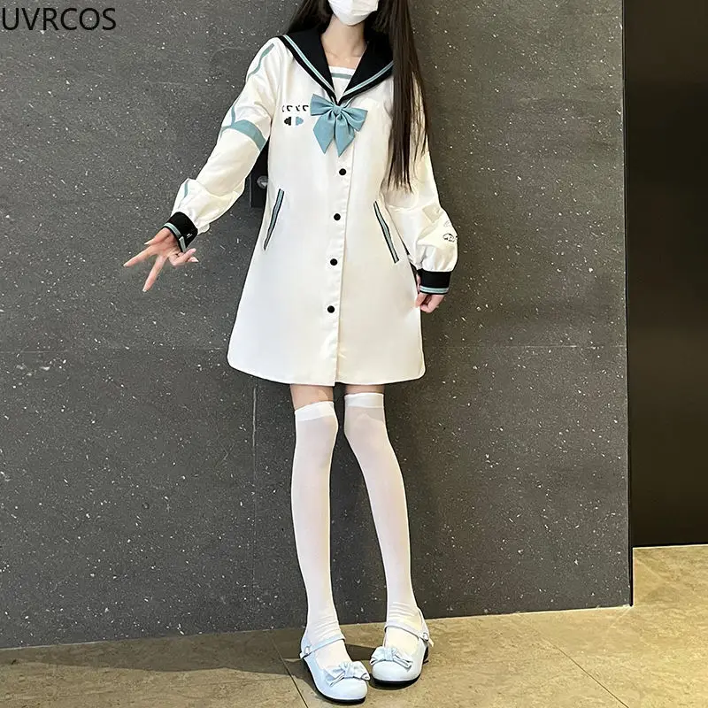 Japanese Preppy Style Sweet Lolita Coats Women Kawaii Sailor Collar Bow Casual Jackets Harajuku Y2k Cosplay Jk Uniform Outwear