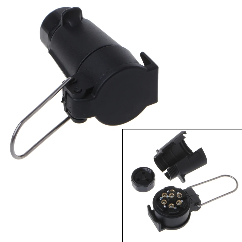 Towbar Towing Socket 7 Pin Round Standard Trailer Socket Black Wearproof Trailer Socket Power Plug