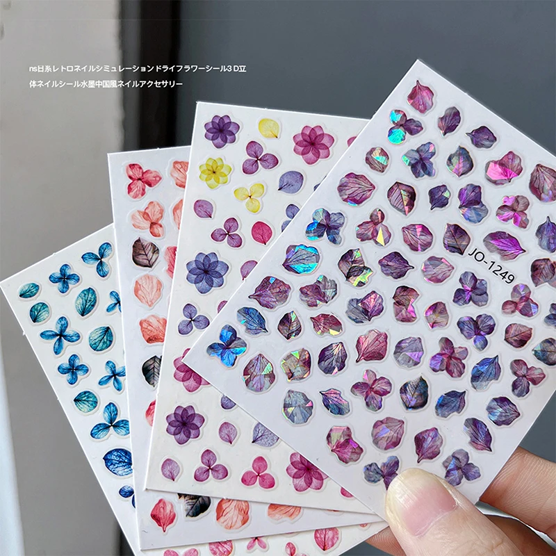 Little Fresh Laser Dried Flower Simulation Flower Nail Sticker Enhancement Adhesive Nail Decal